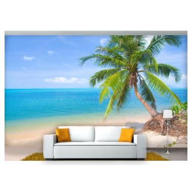 Imagem de Papel De Parede Praia Mar Coqueiros Céu 3D Npr192 - Você Decora