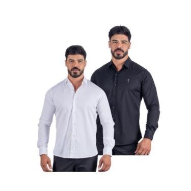 Imagem de Camiseta Social Manga Longa Masculina Kit Preto e Branco - vtop, Preto