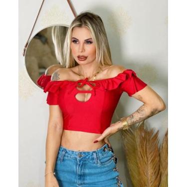 Imagem de Cropped em Suplex Feminino Ombro a Ombro Verão - SEM MARCA, Branco, UN