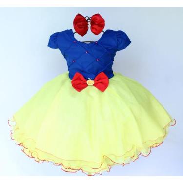Imagem de Vestido Infantil Para Festa Luxo Branca De Neve E Tiara, 1, Amarelo
