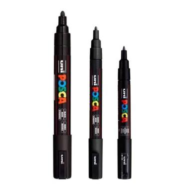 Imagem de Kit 3 Canetas Posca Pretas PC-1M,3M,5M Uni-ball