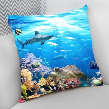 Imagem de Almofada Decorativa Cheia c/ Zíper 40x40 Praia Mar Oceano Peixe - Delu
