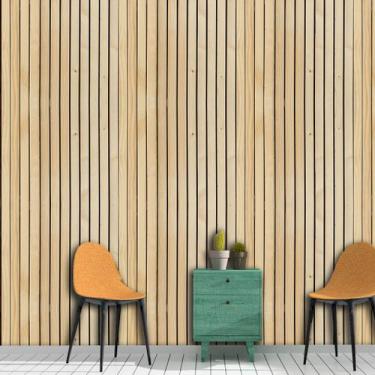 Imagem de Papel de Parede Adesivo Painel Madeira Clara Ripado para Quarto Sala C