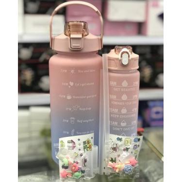 Imagem de Kit 2 Garrafas De Água Motivacional 2Litros e 800ml Squeeze Com Canudo