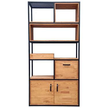 Imagem de Estante Industrial Ferro e Madeira com Prateleiras, Nichos, Bandeja e 