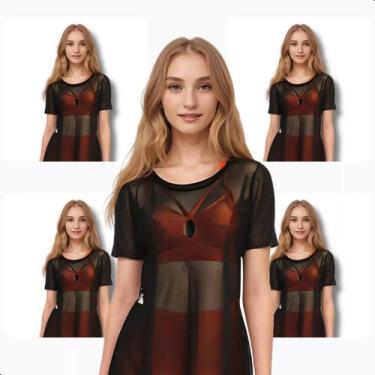 Imagem de Kit 4 Blusa Tule Feminina Academia Transparente Lisa Treino Fitness - 