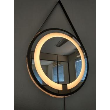 Imagem de Espelho Led quente Adnet 60cm Marrom Alça Marrom - Woodoglass