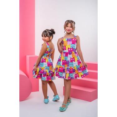 Imagem de Vestido Infantil Menina Gatinhos com Babados Bonekinhas, 08, Estampado