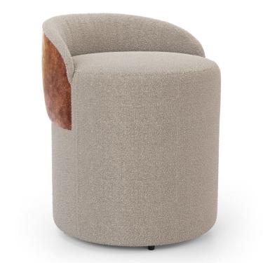 Imagem de Puff Banqueta Living Gaia Orgânico com Encosto Baixo Bouclê Bege Ocre - Desk Design