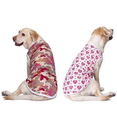 Imagem de Miaododo Pacote com 2 camisetas para cães médios e grandes, camuflagem, secagem rápida, regata respirável para cães, sem mangas, camiseta para cães (camuflagem rosa + coração, 34)