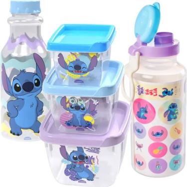 Imagem de Kit Lilo & Stitch Potes Garrafas Infantil Escola Passeio - Plasutil