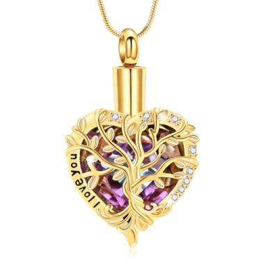 Imagem de zeqingjw Colar de urna de coração, joia de cremação para pingente de cinzas, urnas funerárias de lembrança, medalhões comemorativos para mulheres e homens - Always in My Heart, Aço inoxidável, Sem