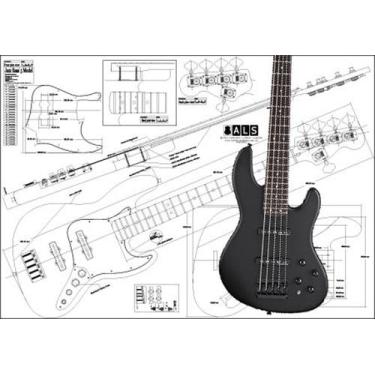 Imagem de Fender Jazz Bass 5 Cordas - Plano de Escala Completa - Impressão em Papel - Sem Moldura - Para Sala de Estar