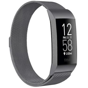 Imagem de Pulseiras de metal ZWGKKYGYH compatíveis com Fitbit Charge 4 e Fitbit Charge 3 pulseiras para homens e mulheres, pulseira magnética de malha de aço inoxidável, acessórios de reposição, pulseira com trava magnética exclusiva, Space Gray, Large: 6.5" - 9.7"