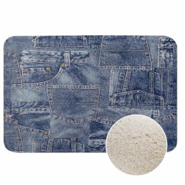 Imagem de Lungtao Tapete de banho com textura de retalhos de jeans para roupas de banheiro roupas índigo diversos tapetes de banho tapete de porta antiderrapante com fundo de borracha tapete de banheiro para