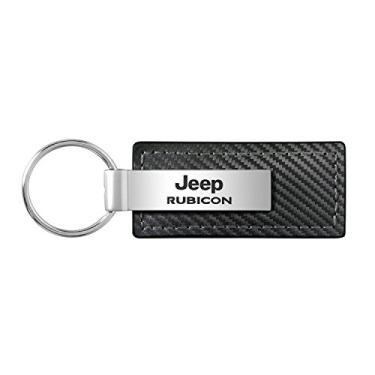 Imagem de Chaveiro Jeep Rubicon de couro preto com textura de fibra de carbono
