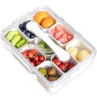 Imagem de Fudontte Snackle Box Container, Bandeja de Serviço Dividida com Tampa E Alça, Caixa de Lanche Portátil de Plástico Transparente com 9 Compartimentos, Perfeita para Lanches de Frutas, Piquenique de Via