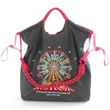 Imagem de Ball&Chain Bolsa feminina de nylon com roda-gigante bordada, bolsas casuais de grande capacidade para mãe, professora, amiga, Cinza, Large