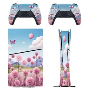 Imagem de Skin for PS5 Slim Digital Edition, capa adesiva para console e controle PlayStation 5, película protetora removível fácil de envolver acessórios para jogos, decalque capa completa - flor