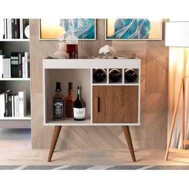 Imagem de Aparador Bancada Bar Sala Nicho Adega Decoração Hall Entrada Buffet Armário Balcão Cozinha Cantinho Café Retrô 1 Porta Paris (Offwhite/Freijó)