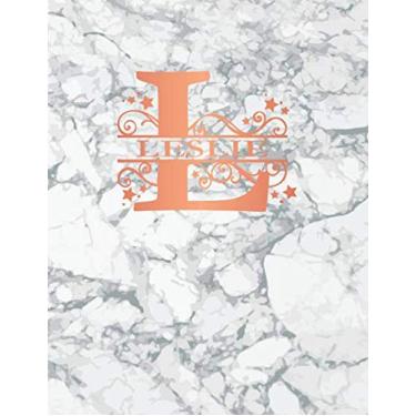 Imagem de Leslie: Personalized Dot Grid Bullet Notebook for Women or Girls. Monogram Initial L. White Marble & Rose Gold Cover. 8.5" x 11" 110 Pages Dotted Journal Diary Paper