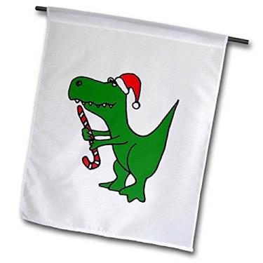 Imagem de 3dRose fl_200176_2"Dinossauro Trex verde engraçado em chapéu de Papai Noel com bandeira de jardim de bastão de doces, 45 x 66