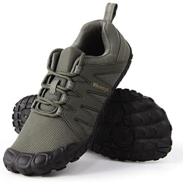 Imagem de Weweya Barefoot Shoes Tênis masculino minimalista para corrida e cross training, Verde militar - língua ajustável, 40