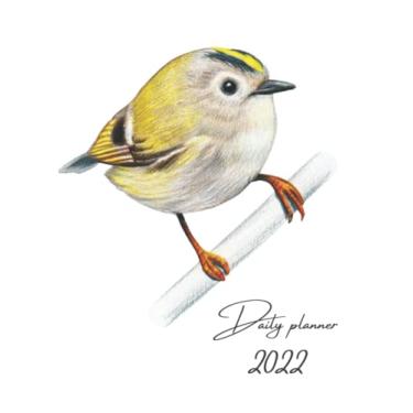 Imagem de 2022 Daily Planner: One Page Per Day Diary / Goldcrest / Bird / Sketch / Minimalist / Dated Large 365 Day Journal / Date Book With Notes Section - Time Slots - Schedule - Calendar / Organizer