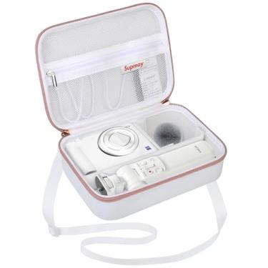 Imagem de Supmay Capa rígida de viagem para câmera digital Sony ZV-1F / ZV-1 / ZV-1 II, capas protetoras para kit de acessórios Vlogger tripé e microfone, carregador de bateria com bolso extra com zíper, branco
