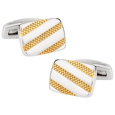 Imagem de Abotoaduras de aço inoxidável listradas douradas Cuff-Daddy com caixa de apresentação