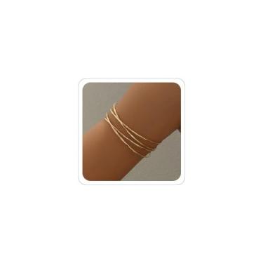 Imagem de ANGLEQUEEN Bracelete feminino banhado a ouro 18 k - Bracelete minimalista prata superior do braço para frescor, Adjustable, Liga de aço, Sem Pedra Preciosa