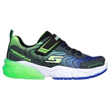 Imagem de Tênis esportivo infantil masculino Skechers, Black/Blue/Lime, 2 Little Kid