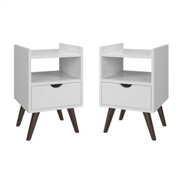 Imagem de Kit 2 Mesa De Cabeceira Alice com 1 Gaveta Nicho Pés Palito Anti Umidade Decoração Quarto (Branco)