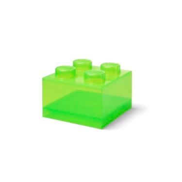 Imagem de LEGO Storage Brick 4 puxadores translúcidos verde claro – Caixa de armazenamento de plástico empilhável com tampa para crianças e adultos, organizador de mesa e caixa de brinquedos