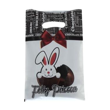 Imagem de Sacola boca de palhaço FELIZ PÁSCOA 30x40cm 50un - Aliança Embalagens,