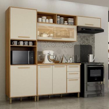Imagem de Cozinha Completa 4 Peças 7 Portas 2 Gavetas Salvador Marrom/Bege