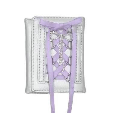 Imagem de Carteira de couro PU inspirada em ballets com três dobras com alça de gravata, elegante e compacta, curta, porta-moedas com fecho de pressão para mulheres e meninas, Puprle, One Size