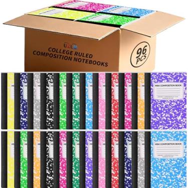 Imagem de Pacote com 96 mini cadernos de composição, livros de composição fofos, caderno de bolso pequeno pautado estreito para crianças, estudantes, faculdade, escritório, diário de mármore de bolso, 12 cores