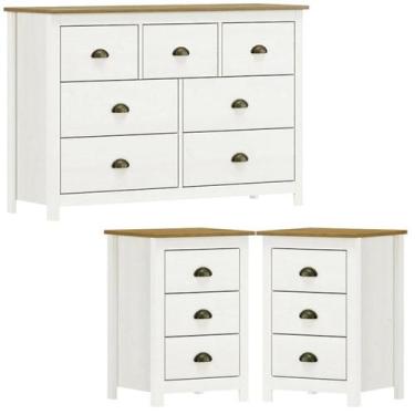 Imagem de Comoda 7 Gv 02 Mesas de Cabeceira 3 Gv Madeira Maciça Branco Freijo Mi