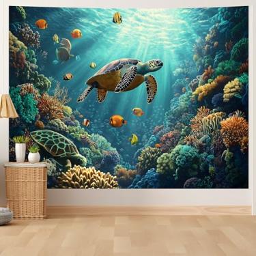 Imagem de AOHMPT Tapeçaria Mundo Subaquático - Decoração de Parede de Peixe Tropical Oceano Azul e Aquário - Peixe do Mar Profundo para Quarto, Dormitório e Sala de Estar 200,7 cm C x 149,9 cm L