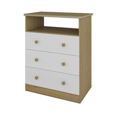 Imagem de Cômoda Infantil  Smim Peroba em 100% MDF Branco com Carvalho