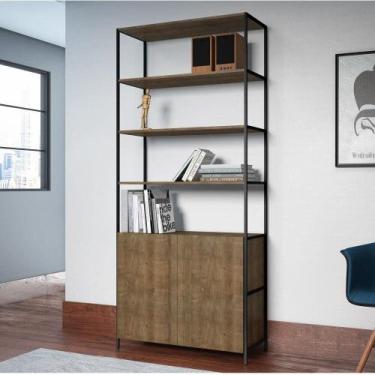 Imagem de Estante Industrial Steel Quadra com 2 Portas - Carvalho/Pret - ARTESAN