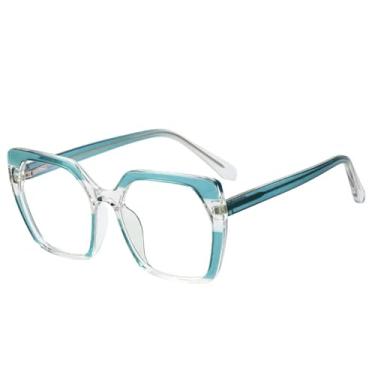 Imagem de Armação de óculos retrô feminina, lente transparente, dobradiça de mola masculina (verde)