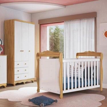 Imagem de Quarto de Bebê com Berço Minicama e Guarda-roupa 3 Portas 100% Mdf Nin