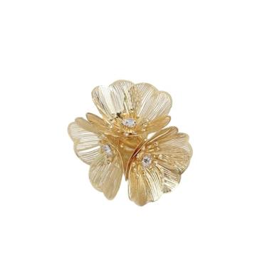 Imagem de Anel de declaração de flor de zircônia cúbica grande para mulheres, moda delicada, banhado a ouro, filigrana, floral, floral, aberto, casamento, compromisso, anéis de dedo, joias de ajuste confortável