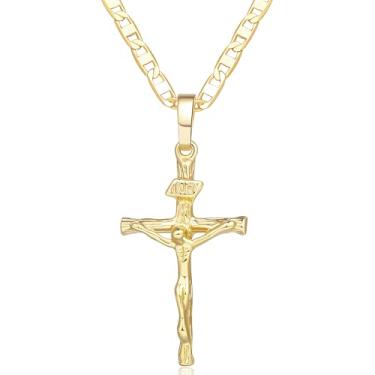 Imagem de GIULIA LEONI Colar de cruz de ouro 14K para mulheres, colar de crucifixo, pingente de cruz de ouro, presentes para mulheres, Banhado a ouro, Sem Pedra Preciosa