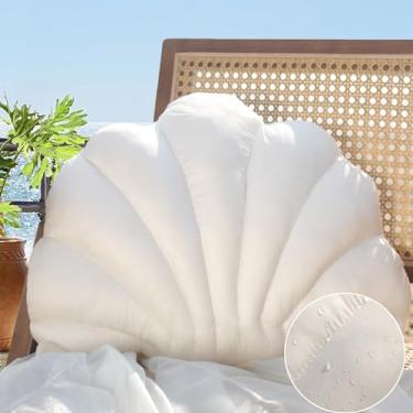 Imagem de YRXRUS Travesseiro de concha para ambientes externos, travesseiros de concha branca esbranquiçada, travesseiros impermeáveis de 33 x 25 cm para praia/pátio/móveis/sofá/jardim/varanda, decoração de
