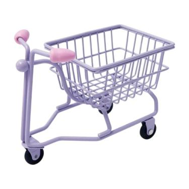 Imagem de Ioensy Mini carrinho de compras, mini cesto de armazenamento, cesto de maquiagem de garotas de computador multiuse empurrar carrinho de brinquedos para, Roxo