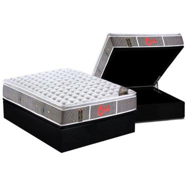 Imagem de Cama Box Baú Casal: Colchão Molas Castor Pocket Light Stress Oxygen New + Base crc Courano Black(138x188)