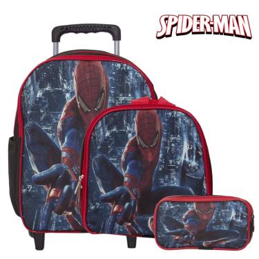 Imagem de Kit Mochila Masculina Infantil Rodinha Homem Aranha Passeio